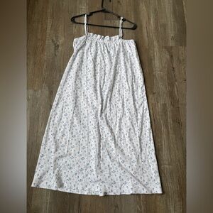 LAKE PIMA COTTON Floral White Blue Ruffle Nightgown Dress Pajamas Sleeveless M